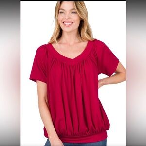 Zenana Outfitters Burgundy Short Sleeve Top